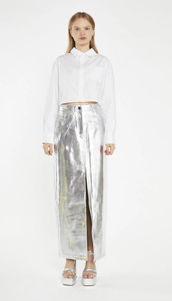 Silver Centre Split Midi Skirt