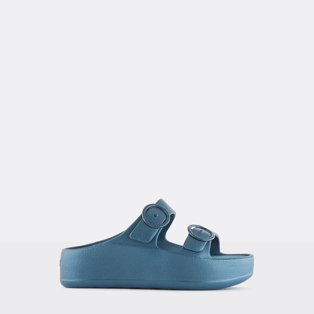 Metallic Blue Slides Vegan