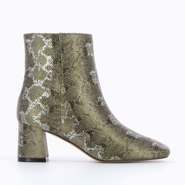 Khaki Snakeskin Print Boots