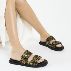 Black and Gold Mules with Velcro