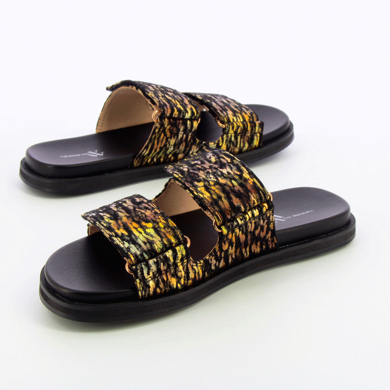 Black and Gold Mules with Velcro