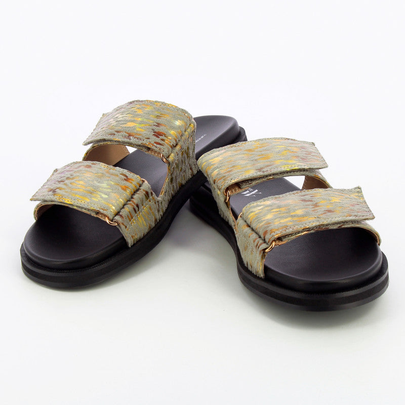 Gray and Gold Mules with Velcro