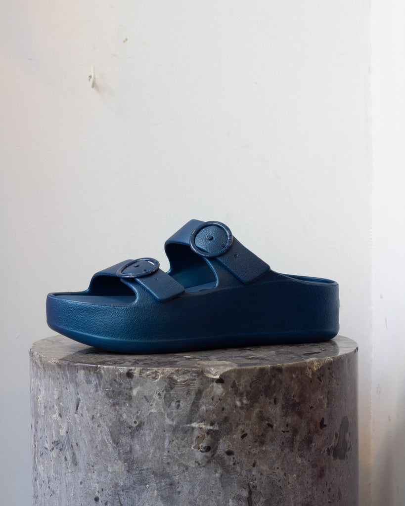 Metallic Blue Slides Vegan