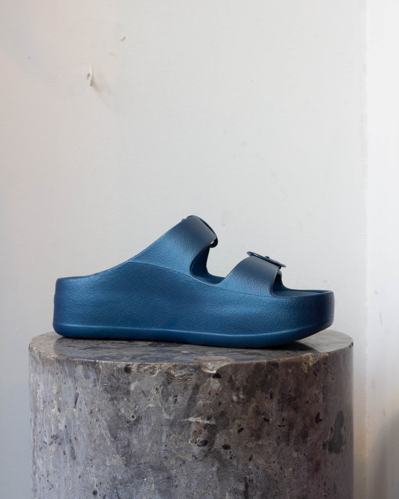 Metallic Blue Slides Vegan