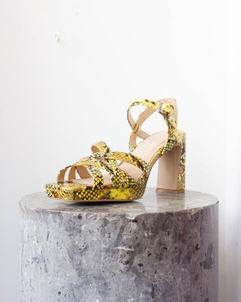 Yellow snakeskin effect platform sandals