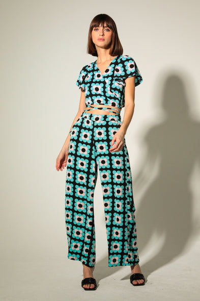 Pantalon Bleu Floral