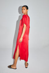 Ruby maxi dress in red satin viscose made in Italy