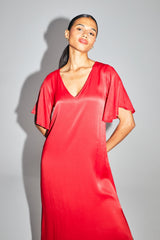 Ruby maxi dress in red satin viscose made in Italy