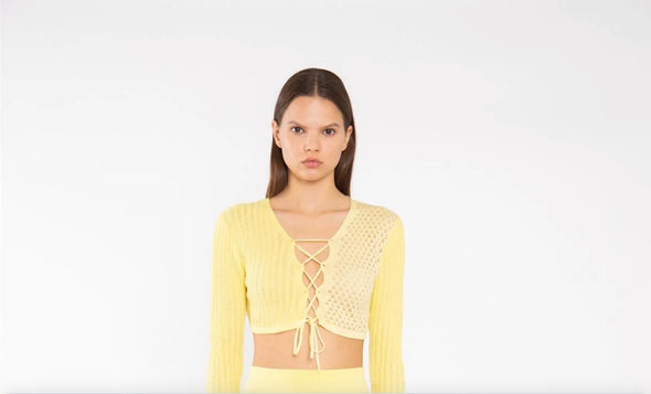 Lemon - Yellow Front Tie Knit Crop Top