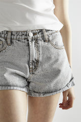 Bleach-Acid Black Denim Shorts