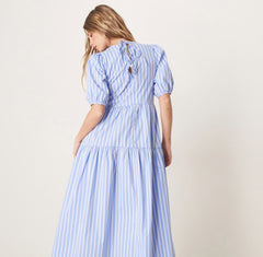 Puff Sleeve Blue Stripe Dress