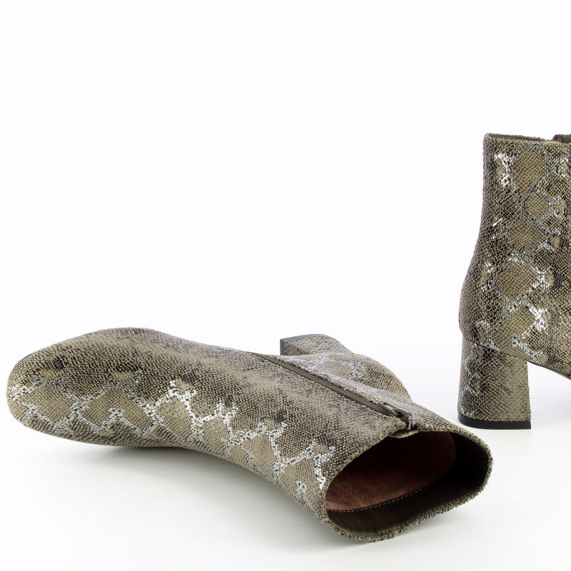 Khaki Snakeskin Print Boots