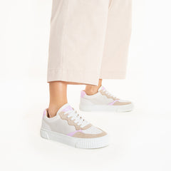 Beige Canvas Sneakers With Lilac Details