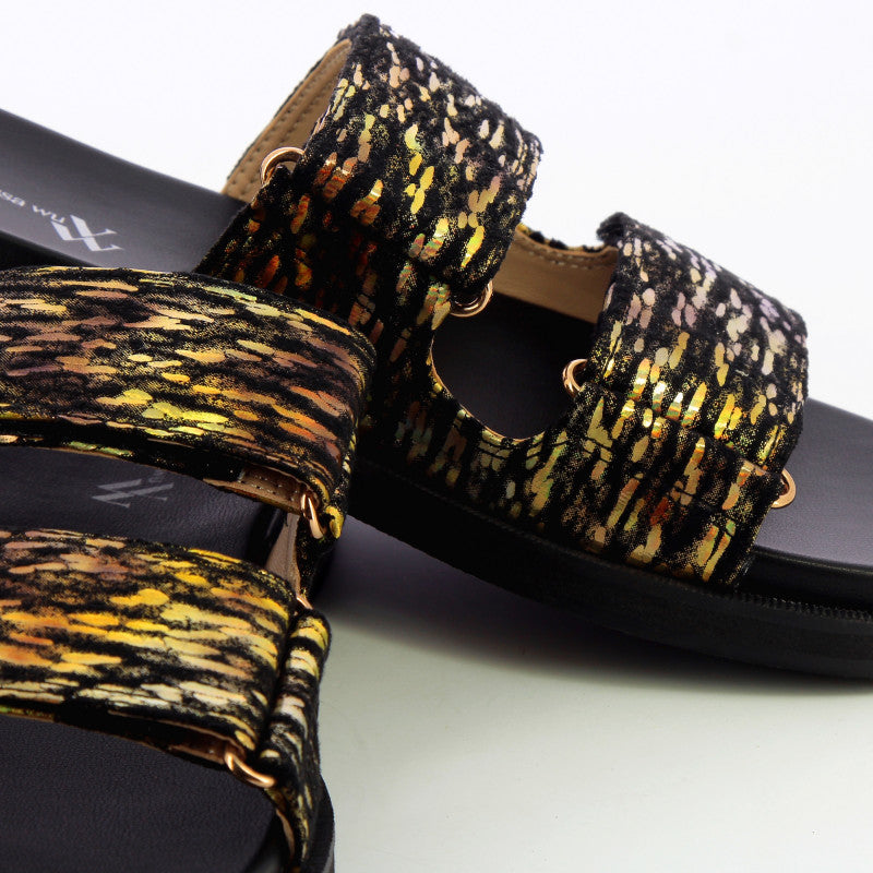 Black and Gold Mules with Velcro