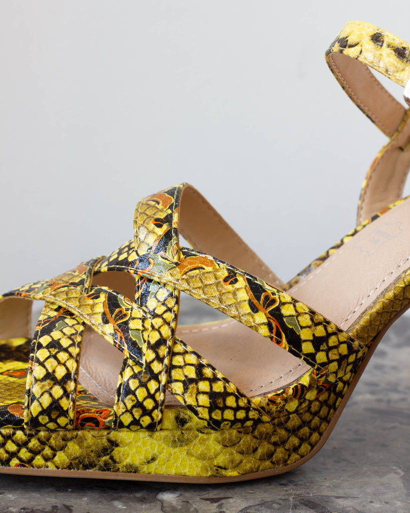 Yellow snakeskin effect platform sandals