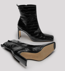 Marcelle Black Croc Leather Boots