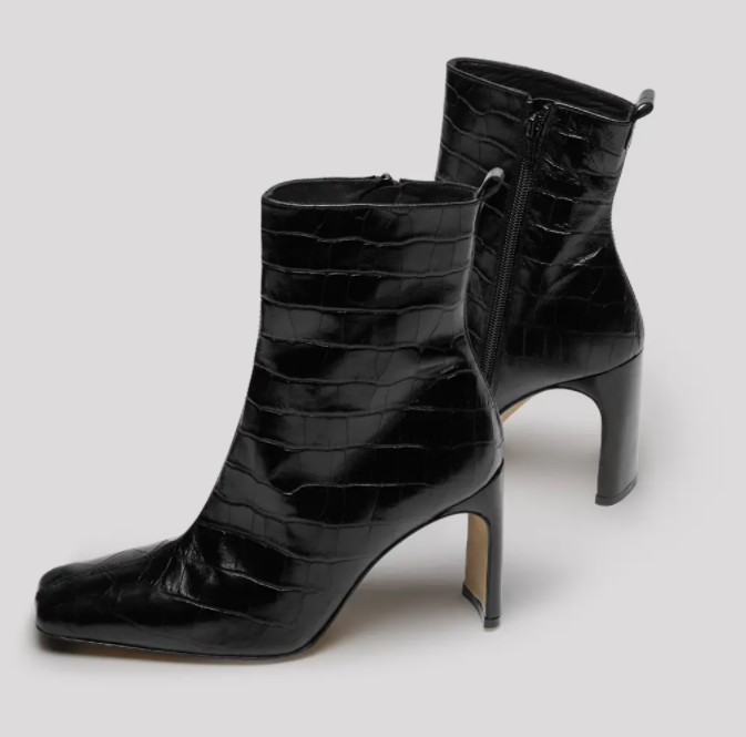 Marcelle Black Croc Leather Boots