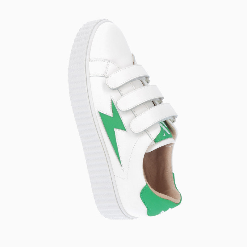 White lightning sneakers with green satin details